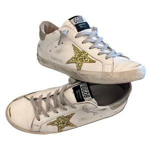 GOLDEN GOOSE SUPER-STAR SNEAKERS W/ GLITTER STAR AND HEEL TAB - EU SIZE 38/US 8